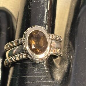 3  925 Silver Rings, one with Smokey purple/brown amethyst